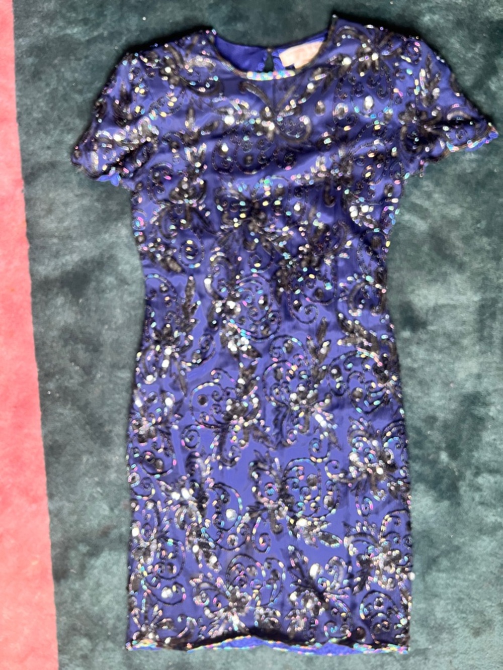 Adrianna Papell Midnight Blue Short-Sleeve Beaded Mini Dress